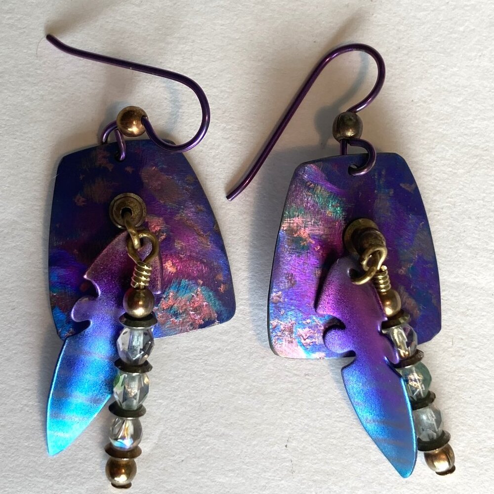 Rainbow Titanium & Crystal Dangle Earrings - image 1